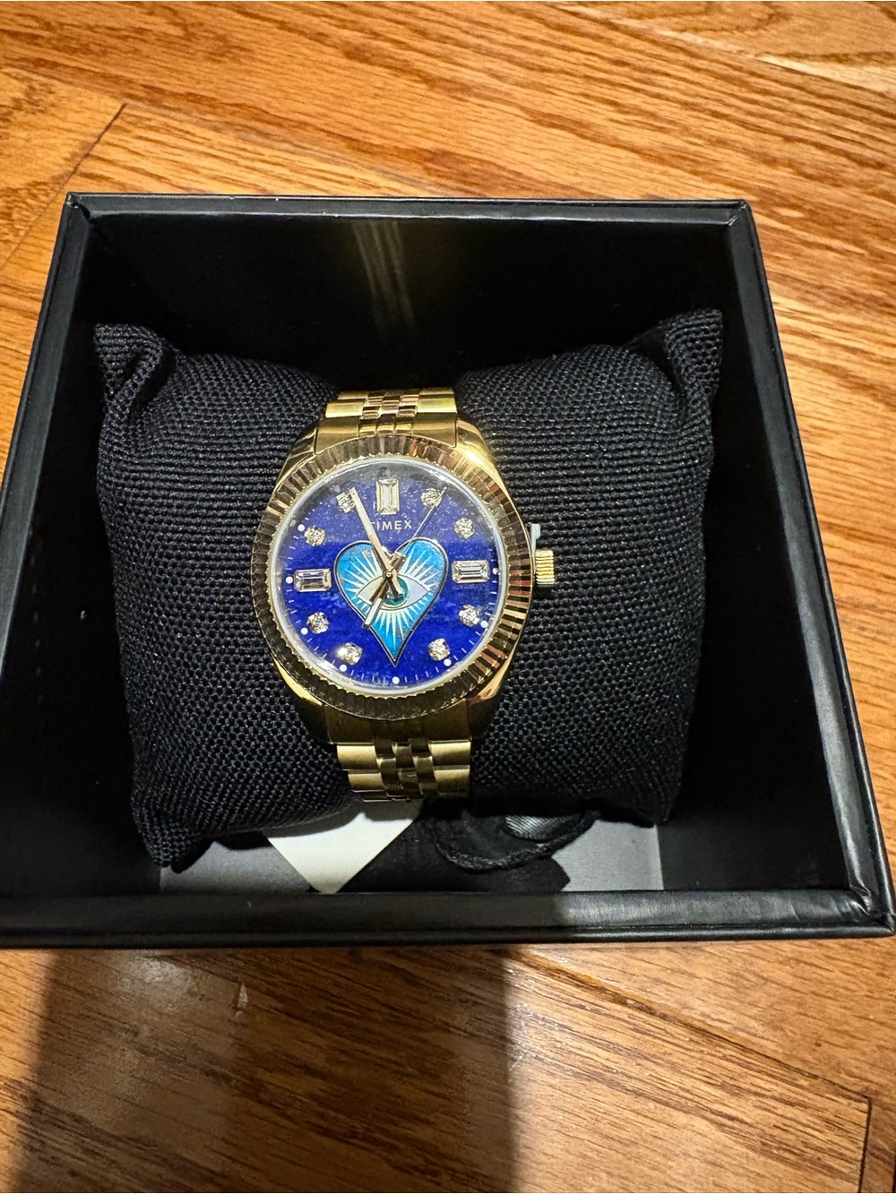 Timex x Jacquie Aiche Gold Tone Women’s Watch with Blue Dial and Heart Motif 36